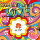 Excellente année 2023 avec l'AJPC ! Visuel psychédélique avec des personnes handicapées qui font dérouler les chiffres 2023.
